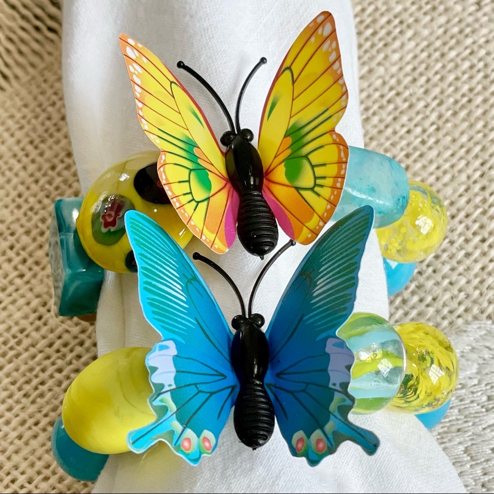 Hand Crafted Beaded Butterfly Napkin Rings Set of 4